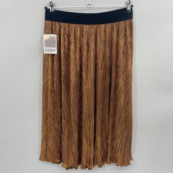 New LULAROE Copper Metallic Skirt Size L Crinkle Pleated Swing Knee Length - Picture 2 of 7